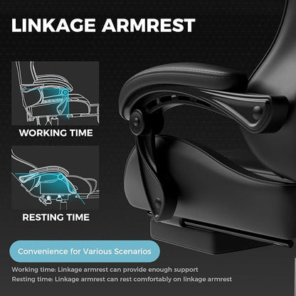 GTPLAYER Gaming Chair, Computer Chair with Footrest and Lumbar Support, Height Adjustable Game Chair with 360°-Swivel Seat and Headrest and for Office or Gaming (Faux Leather, Black)