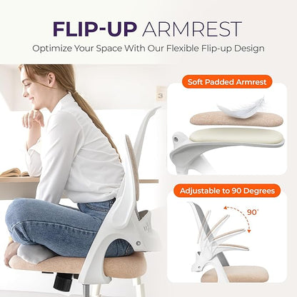 NEO CHAIR Office Desk Gaming Ergonomic Computer Chair with Lumbar Back Support Adjustable Height Swivel Rolling Wheels Flip-up Arms Mesh Chair for Home Vanity (Beige)