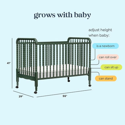 Davinci Jenny Lind 3-in-1 Baby Crib Convertible to Toddler Bed, Daybed - Easy to Assemble - GREENGUARD Gold Certified - 4 Adjustable Mattress Heights, Conversion Kit Sold Separately - Forest Green