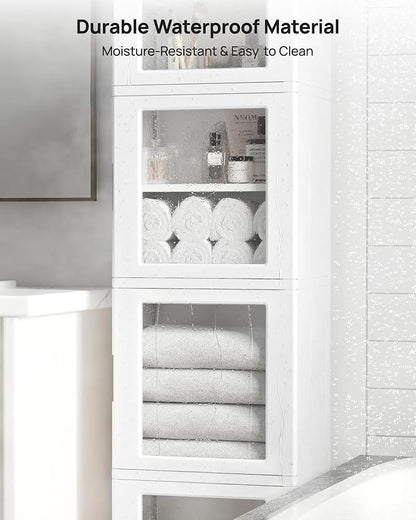 Vtopmart 63.2" Tall Slim Bathroom Storage Cabinet with 4 Adjustable Shelves and 4 Doors, Freestanding Cabinets Organizer with Wheels and Anti-tip for Laundry, Kitchen, Pantry, White