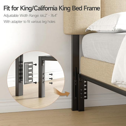 Adjustable Headboard for King/California King Size Bed Frame, Linen Fabric Bed Headboard with Storage & RGB LED Light in Modern Vertical Channel Design, Beige