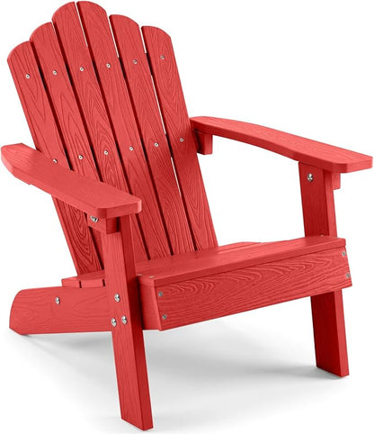 Costzon Kids Adirondack Chair, All-Weather HIPS Toddler Outdoor Chair, Wooden Textured Plastic Fire Pit Chair, Kids Patio Chair for Backyard Lawn Garden, Fits Children Age 3-7 Years (1, Red)