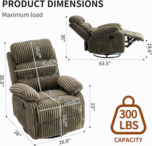 Plush-Soft Velvet 360° Swivel Rocking Chair Nursery Recliner - High Back Gliding Recliner Chair, Plush Footrest, Supportive Armrests & Side Storage Pocket, Ideal for Nursery & Living Room, Green