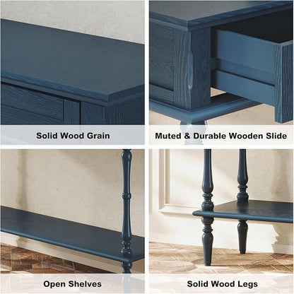 ARTPOWER Console Table for Entryway with 2 Drawers-Minimal Assembly,Blue Retro Entryway Table with Storage Cabinets and Open Shelf,Narrow Long Couch Table Behind Sofa for Living Room,Foyer,Hallway