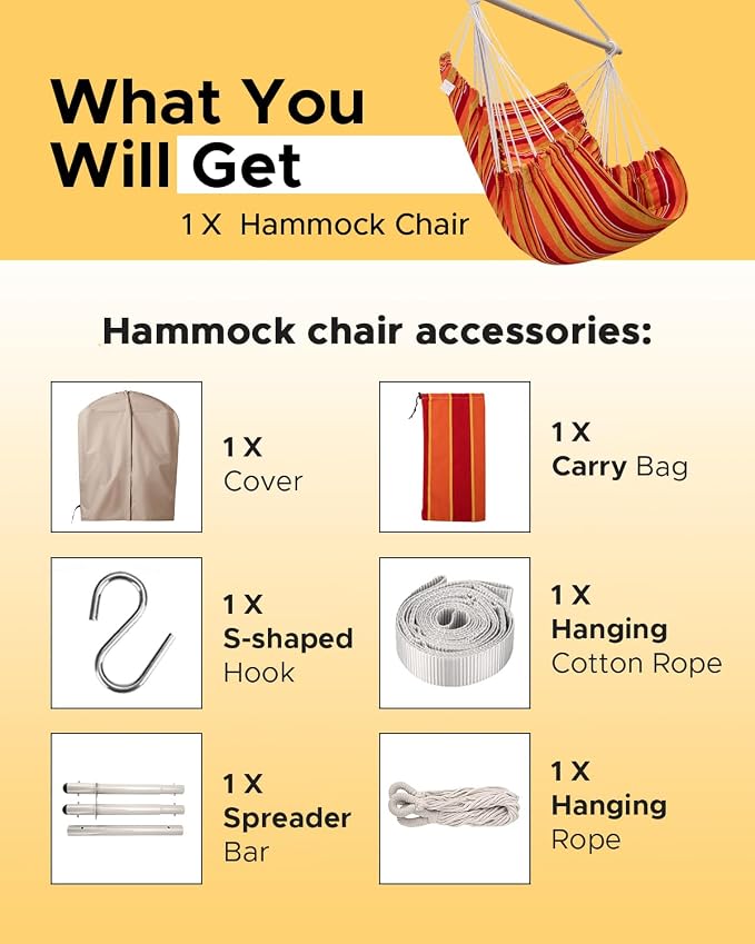 Miztli Hammock Chair with Hanging Chair Cover – Max 500 Lbs, Steel Spreader Bar with Anti-Slip Rings, Comfortable Indoor & Outdoor Hanging Chair – Includes Protective Waterproof Cover (57x45.5 in)