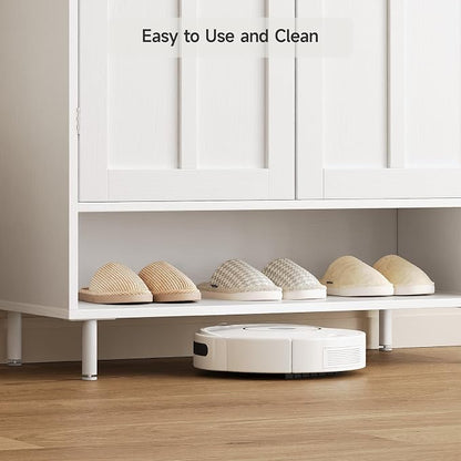 ComfyCorner White 7+1 Tier Farmhouse Shoe Storage Cabinet - 45" Tall Entryway Organizer with Cross Molding Doors, 3 Adjustable Shelves & Metal Legs, Shoe Rack for Front Door Entrance