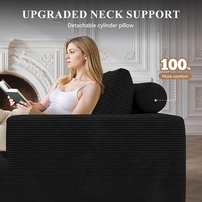 Boneless Couches for Living Room with Chaise,104" Modular Sectional Sofa with Convertible Ottoman,Cozy Cloud Couch with U-Shaped,Sponge Compression Sofas in a Box,No Assembly Required(Black) 1pcs