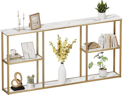 WOHOMO Gold Console Table, 3-Tier Small Entryway Table for Hallway, Narrow Sofa Table Behind Couch for Living Room, Entrance (63 inch)