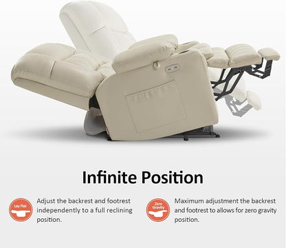 MCombo Extra Wide Dual Motor Power Lift Recliner Chair for Elderly, Zero Gravity Lift Chair with Heat and Massage, Infinite Position Recliners, USB Ports, Faux Leather R7897 (Cream White, Medium-Wide)
