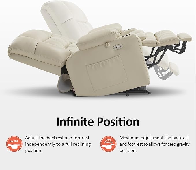 MCombo Small Dual Motor Power Lift Recliner Chair for Elderly, Zero Gravity Lift Chair with Heat and Massage, Lay Flat Recliner for Petite, USB Ports, Faux Leather R7894 (Cream White, Small-Wide)