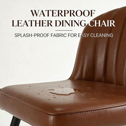 ROCITY Brown Dining Chairs Set of 2 Leather Dining Room Chairs with Back Mid Century Modern Accent Chairs Armless Upholstered Side Chairs for Kitchen/Dining Room/Living Room