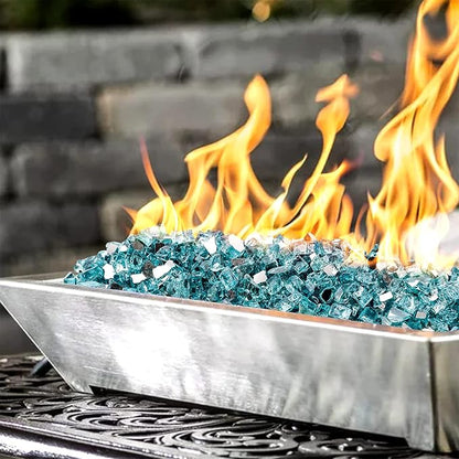 Onlyfire 10 lbs Fire Glass Rocks 1/2 Inch, Reflective Tempered Glass for Propane Fire Pit & Gas Fireplace, High Luster Firepit Glass Stones for Fire Table, Aqua Blue (Multicolor Options Available)