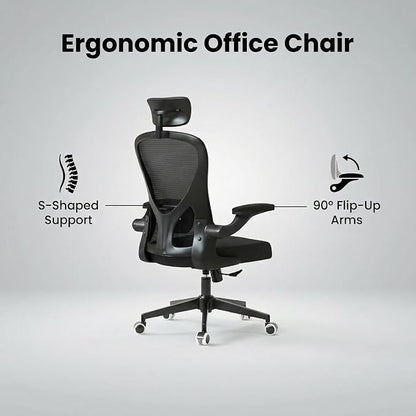 Monhey Office Chair Ergonomic Desk Chair with Lumbar Support&Headrest&Flip-up Arms Height Adjustable Rocking Swivel High Back Computer Chair Warm Taupe Mesh Study Chair (10black)