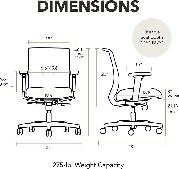 HON Convergence Ergonomic Office Chair with Mesh Back, Adjustable Arms, Lumbar Support, Synchro‑Tilt Desk Chair with Wheels for Home Office or Computer Use, Black Frame, Frost