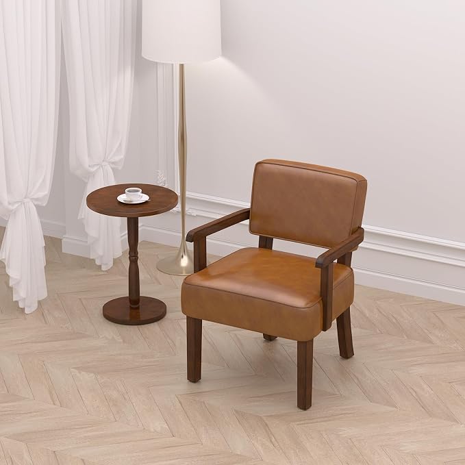 FAGAGA Accent Chair, PU Leather Living Room Chairs Oversized with Soft Seat and Armrests, Armchair for Bedroom, Dinning, Reading, Waiting Rooms (Leather Brown)