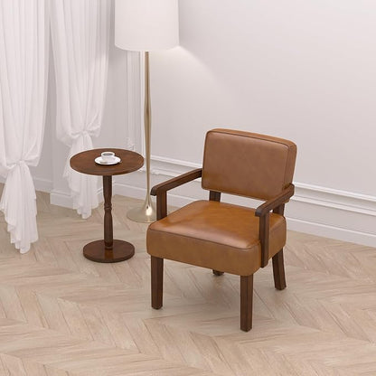 FAGAGA Accent Chair, PU Leather Living Room Chairs Oversized with Soft Seat and Armrests, Armchair for Bedroom, Dinning, Reading, Waiting Rooms (Leather Brown)