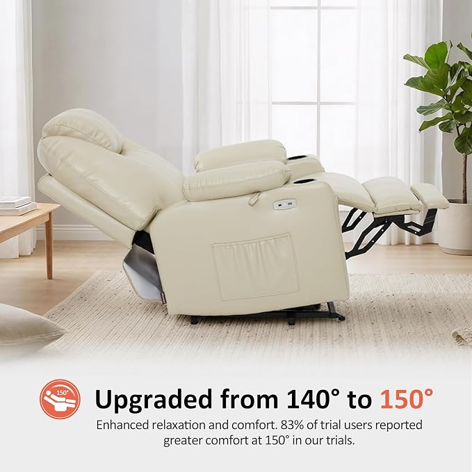 MCombo Oversized Power Lift Recliner Chair for Elderly, Lift Chair with Heat and Massage for Big and Tall, USB&Type C Ports, Cup Holders, Faux Leather R7510 (Cream White, Large-Wide)
