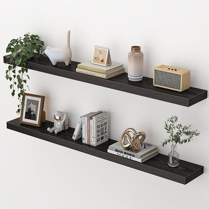 Heimlove 48 Inch Floating Shelves for Wall,Extra Long Wood Shelves Mounted Storage Hanging Shelf Invisible Bracket for Bedroom,Living Room,Kitchen,Office,Set of 2,Black