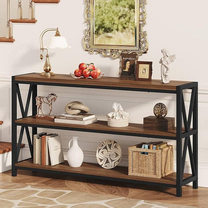 FATORRI Console Table for Entryway, 55 Inch Modern Entry Table with 3 Tier Shelves, Couch Tables Behind Sofa for Living Room (Medium Walnut)