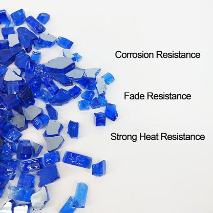 10 Pound 1/2 Inch Crushed Fire Glass for Natural or Propane Fire Pit Fireplace and Landscaping, 10 Pounds Cobalt Blue