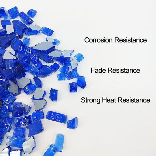 10 Pound 1/2 Inch Crushed Fire Glass for Natural or Propane Fire Pit Fireplace and Landscaping, 10 Pounds Cobalt Blue