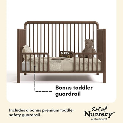Storkcraft Porto 5-in-1 Convertible Crib with Toddler Guardrail – GREENGUARD Gold Certified, Toddler Bed Conversion Kit Included, 100% Solid Wood, Fits Standard Baby Crib Mattress (Hazelnut)