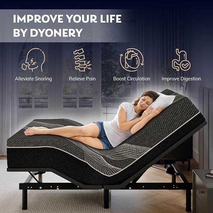 Dyonery Queen Adjustable Bed Base Frame with Wireless Remote + 14 Inch Queen Gel Memory Foam Mattress Bed in a Box, Head and Foot Incline, Zero Gravity, Fiberglass Free, 80" × 60"