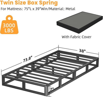 VIPSHOW 7 Inch Twin Metal Box Spring with Round Corners - 3000 lbs Capacity, High Profile Heavy Duty Mattress Foundation with Steel Slats, Noise-Free, Easy Assemble, Black