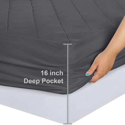 Quilted Fitted Mattress Pad, Queen Mattress Protector Topper with Deep Pocket Stretches up to 16 Inches, Machine Washable Mattress Cover by Utopia Bedding (Grey)