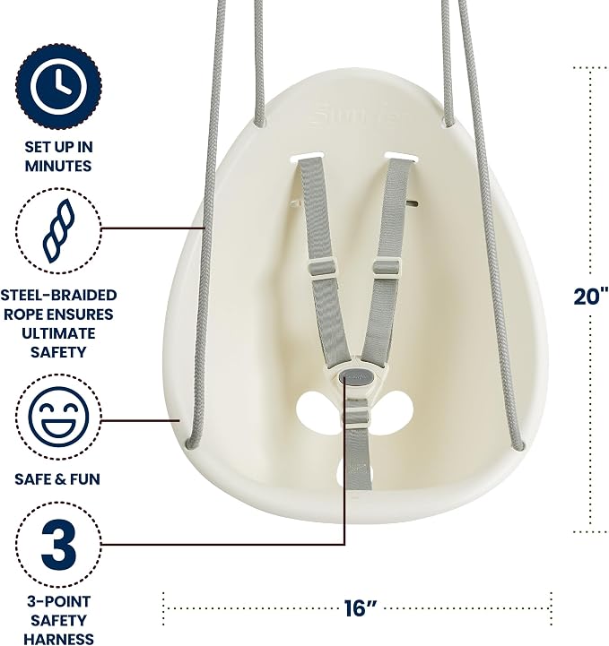 Swurfer Coconut Toddler Swing – Comfy Baby Swing Outdoor, 3- Point Adjustable Safety Harness, Secure, Safe Quick Click Locking System, Blister-Free Rope, Easy Installation, Ages 6-36 Months