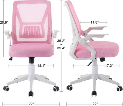 VECELO Mid-Back Swivel Ergonomic Office Chair with Adjustable Arms Mesh Lumbar Support for Computer Task Work, Pink