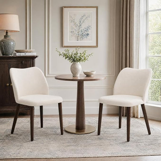 COLAMY Dining Chairs Set of 2, Upholstered Fabric Kitchen Chairs with Curved Back, Padded Seat and Solid Wood Legs, Modern Dining Chair for Kitchen Dining Room, Beige