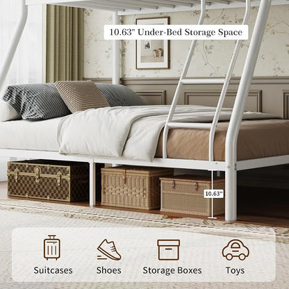 Metal Twin Over Full Bunk Bed丨 Bunk Beds Twin Over Full Size with Ladder | Heavy Duty Bunk Bed for Adults, Metal Bunk Bed for Dorm, Bedroom, Apartment, 440 lbs Capacity,No Box Spring Needed (White)