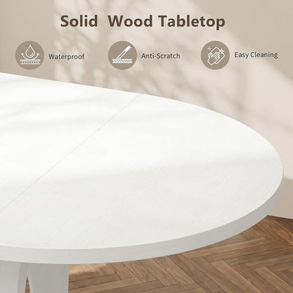 Einhomn 43-59" Extendable Round Dining Table, Kitchen Table for 4-8, Farmhouse Circle Dining Room Table with Removable Leaves, Hidden Storage, Space Saving Wood Kitchen & Dining Room Furniture, White