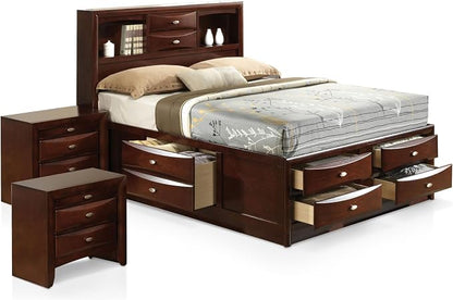 Furniture of America Darius Transitional Solid Wood 3-Piece King Platform Bedroom Set with Drawers, Bookcase Headboard and Knob Pulls, Mattress Ready, Dark Cherry