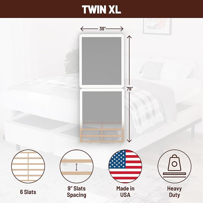 Treaton, 8-Inch Sturdy Wood Box Spring for Mattress Support - Durable and Fully Assembled, Natural Wood Foundation for Twin XL, White