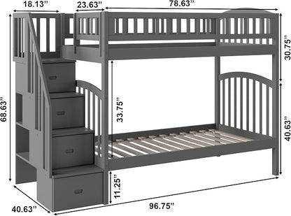 AFI, Westbrook Staircase Bunk Bed Twin Over Twin, Grey