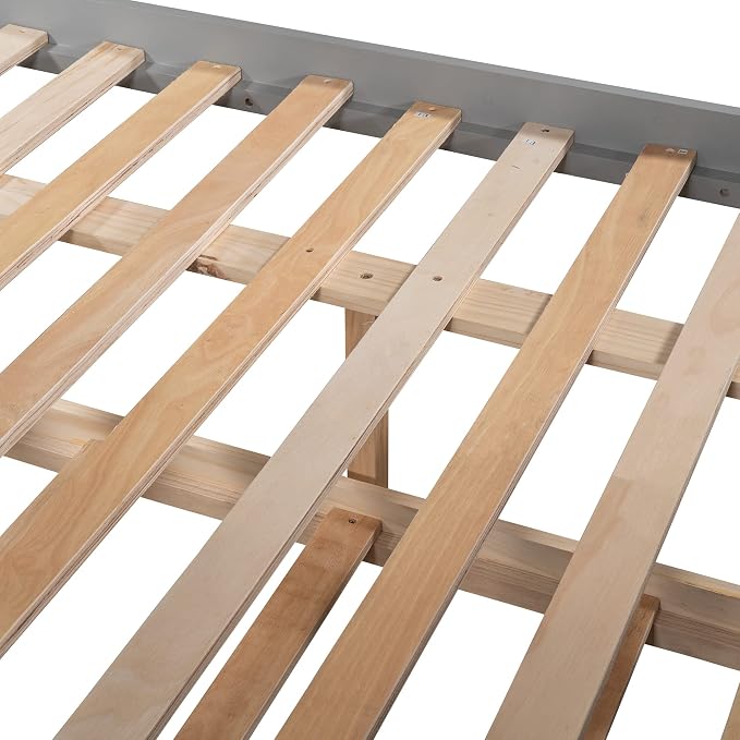 Bellemave Bunk beds Full Over Full with Twin Size Trundle, Low bunk Bed for Kids Adults and Teenagers，Gray