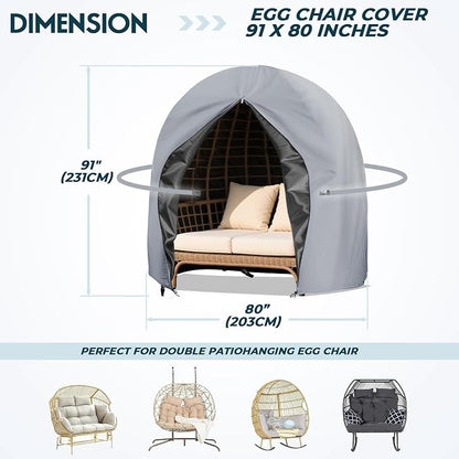 Egg Chair Cover Waterproof 420D Oxford Hanging Outdoor Furniture Covers for Patio Wicker Egg Swing Cocoon Chair, 91x80 Inches, Gray