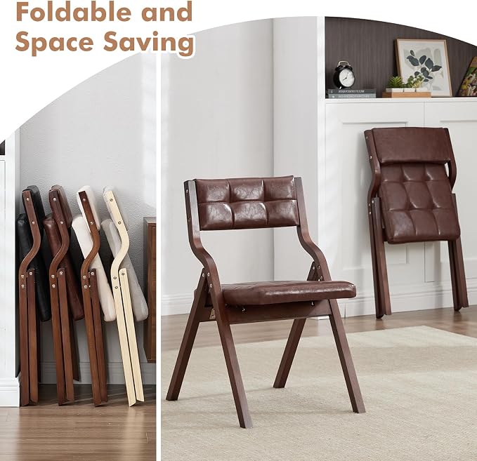 6-Pack Folding Dining Chairs with Cushion,Faux Leather Padded Foldable Dining Chairs,Portable Wooden Folding Chairs for Dining Rooms Kitchen Wedding and Party Indoor Brown