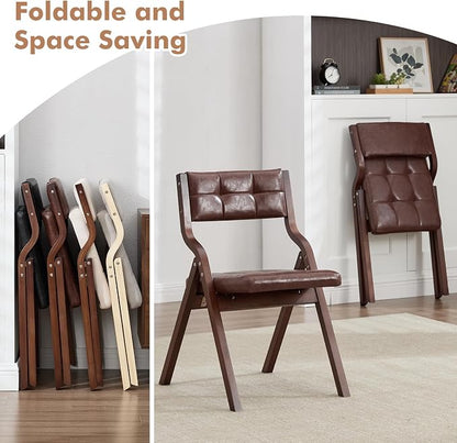 6-Pack Folding Dining Chairs with Cushion,Faux Leather Padded Foldable Dining Chairs,Portable Wooden Folding Chairs for Dining Rooms Kitchen Wedding and Party Indoor Brown