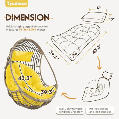 Outdoor Hanging Egg Chair Cushion Replacement, Thicken Egg Chair Cushion Waterproof Basket Eggs Chairs Cushion with Headrest Pillow, U-Shaped Cushions for Hanging Eggs Chairs Swing (Yellow)