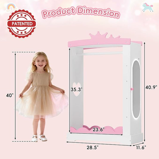 Xilingol Kids Armoire with Jewelry Cabinet, Dress up Storage with Mirror, Princess Dress Closet and Costumes Wardrobe Closet, Costume Organizer for Bedroom, Kids Room, Girls (White)