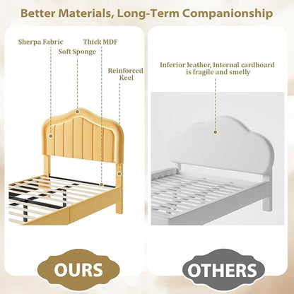 GarveeHome Twin Upholstered Bed Frame with Storage Drawer and Smart Led Headboard, Twin Size Platform Bed Frames for Kids, Wooden Slats Support, No Box Spring Needed, Easy Assembly, Yellow