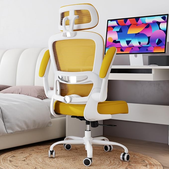 TRALT Office Chair Ergonomic Desk Chair, 330 LBS Home Mesh Office Desk Chairs with Wheels, Comfortable Gaming Chairs (1, Yellow)