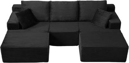 103" Boneless Modular Sectional Sofa Cloud Couch with Ottomans and Pillows, Convertible L/U Shaped Corner Sofa, Full Foam Deep Seat Compressed Couch for Living Room, Apartment