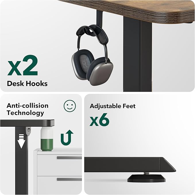 Cubiker L Shaped Standing Desk, 63" Electric Height Adjustable Corner Standing Desk L Shape, Sit Stand Home Office Desk with Splice Board, Rustic Brown Top