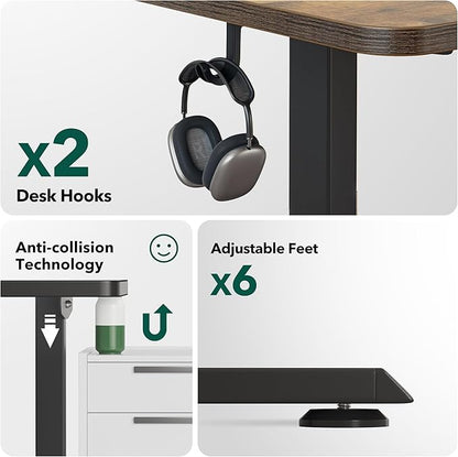 Cubiker L Shaped Standing Desk, 63" Electric Height Adjustable Corner Standing Desk L Shape, Sit Stand Home Office Desk with Splice Board, Rustic Brown Top