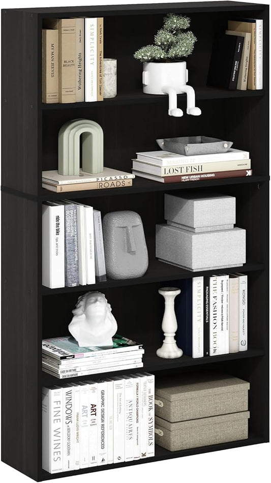 Furinno PASIR Book Shelf, 5-Tier Bookshelf, Bookcase with Open Shelf, 9.4 x 31.5 x 52.7, for Living Room, Bedroom, Home Office, Espresso
