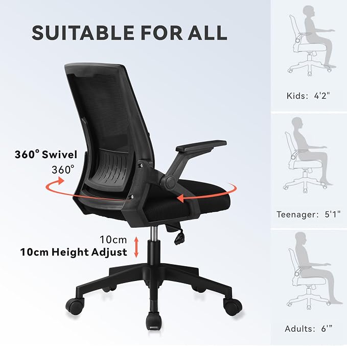 GTPLAYER Ergonomic Office Chair with Flip-up Armrests Executive Computer Chair for Home Office, Breathable Mesh & Comfy Lumbar Support, Pack of 2, Space Black